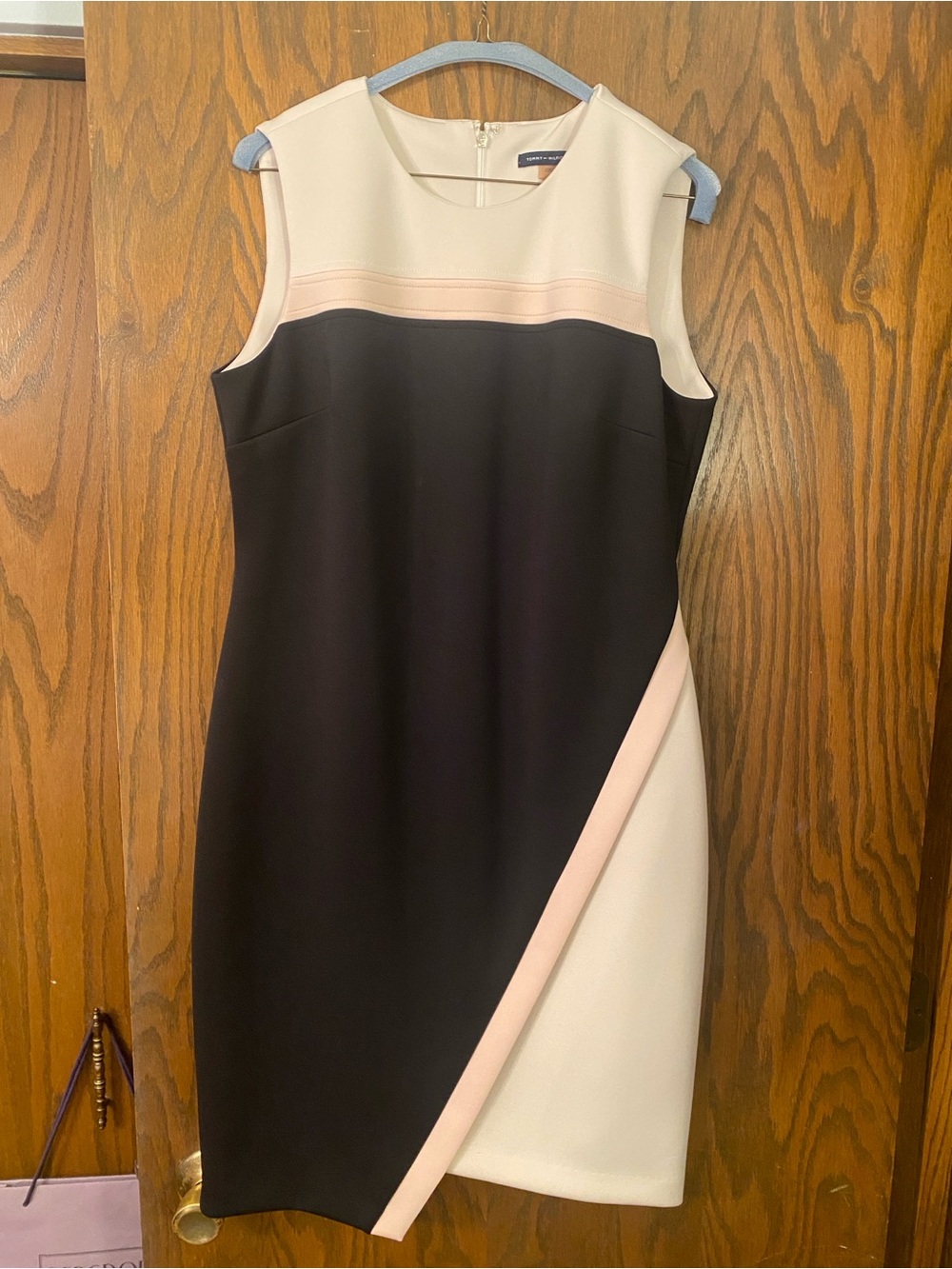 Tommy Hilfiger Black, Cream & Light Pink Asymmetrical Sheath Dress